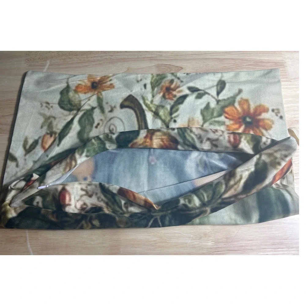 Autumn Green Pumpkin Bird Floral set of 4 Velvet Throw Pillow Covers 18x18‎